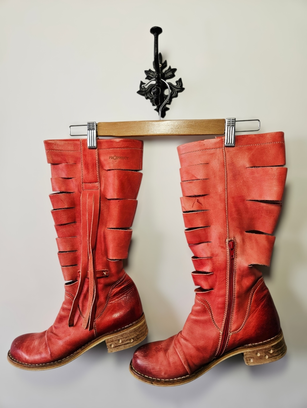 Prophecy Red Leather Knee High Boots Size 41 US 10 Artsy Boho - Picture 3 of 8
